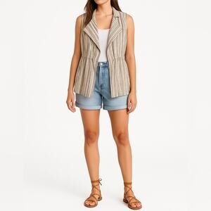 CATO Linen Blend Striped Sleeveless Vest | XL | Neutral Boho Layer